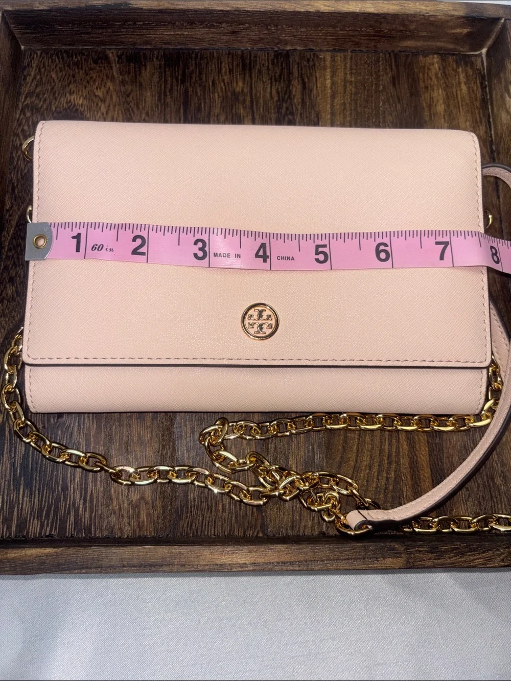 Tory Burch Blush Pink Saffiano Leather Chain Crossbody